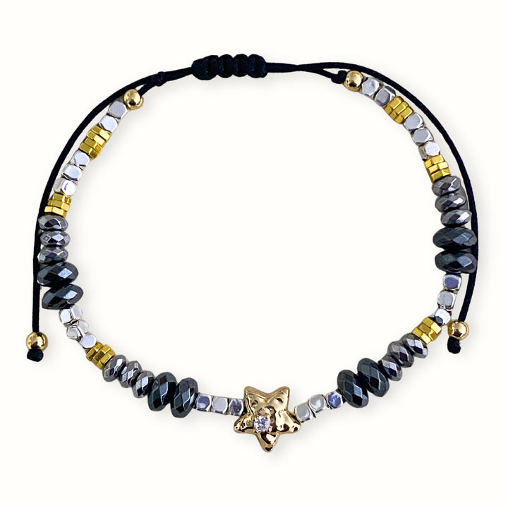 Brazalete tejido de hematita con separador de estrella con zirconia