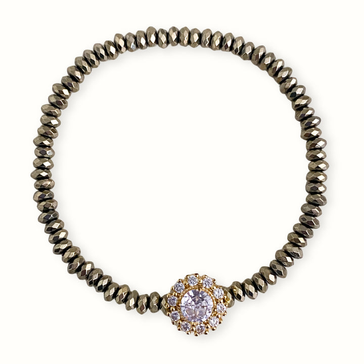 Brazalete de hematita con separador de chapa de oro y zirconia