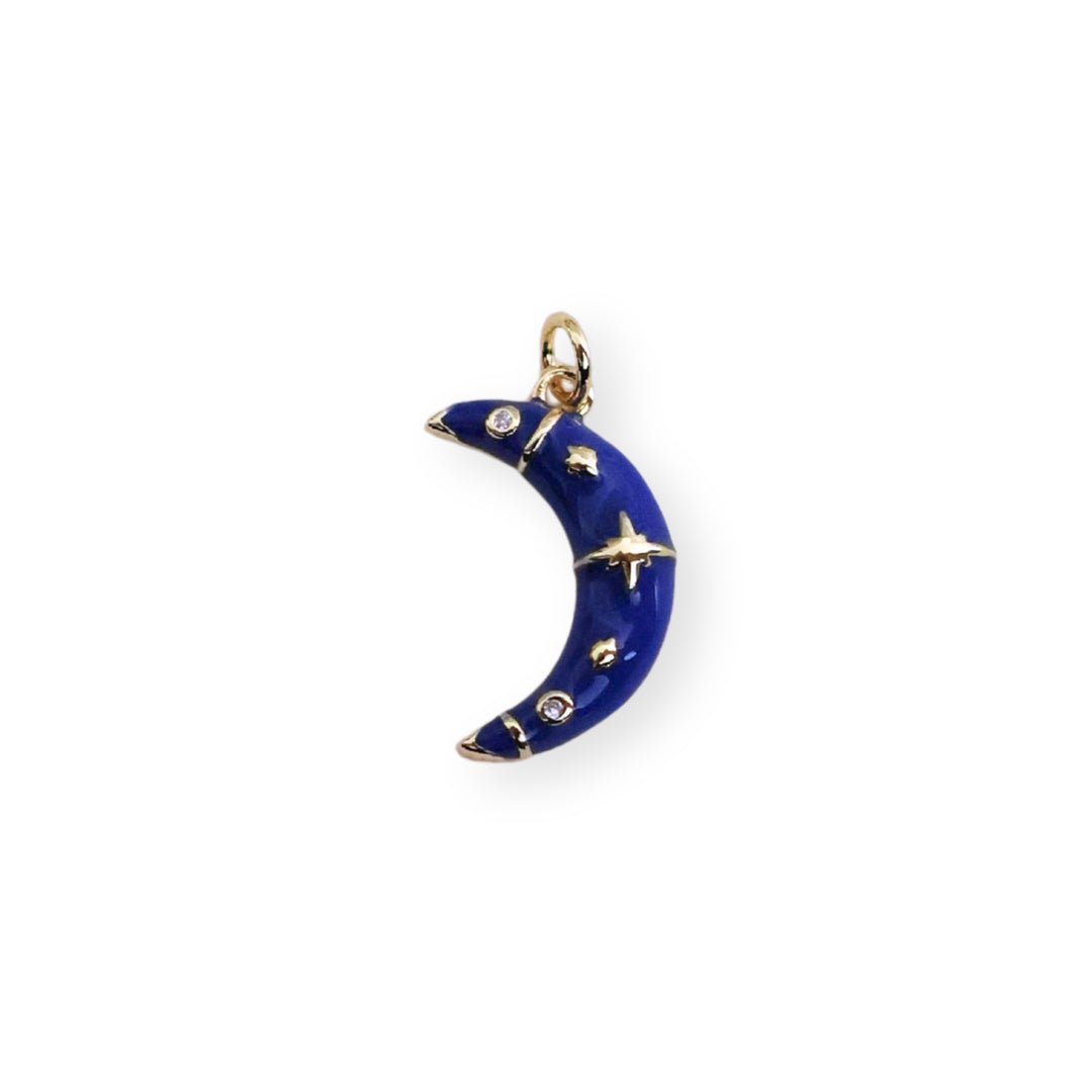 Dije luna en chapa de oro esmaltado con zirconias brillantes
