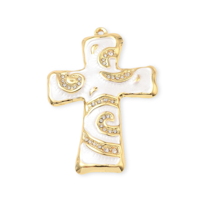 Dije de cruz de chapa de oro con esmalte