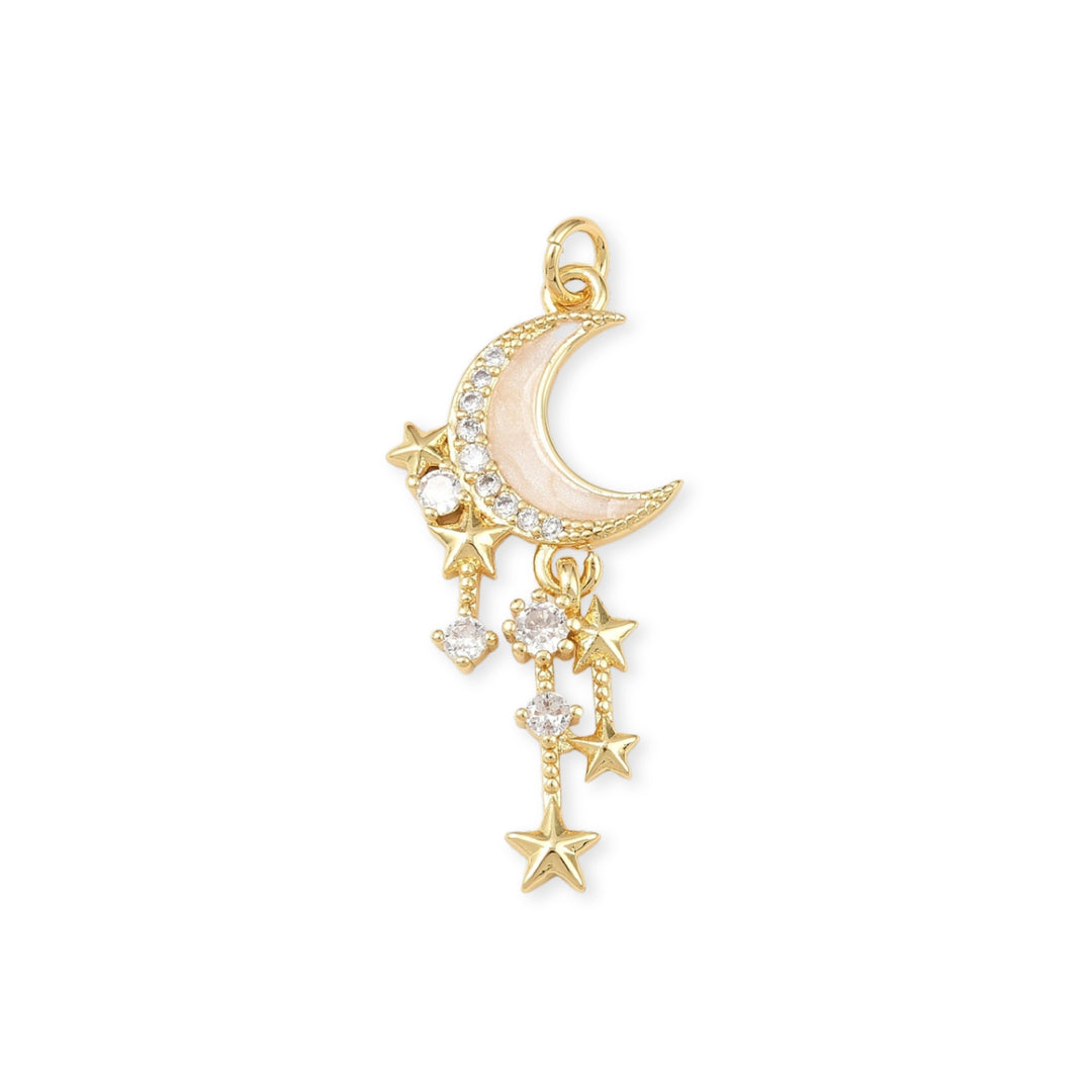 Dije de luna de chapa de oro con zirconia y esmalte