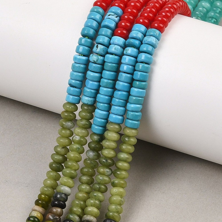 Tira de piedras naturales rondel de 4.5 mm con jade, amatista, rodonita, ágata y turquesa sintética