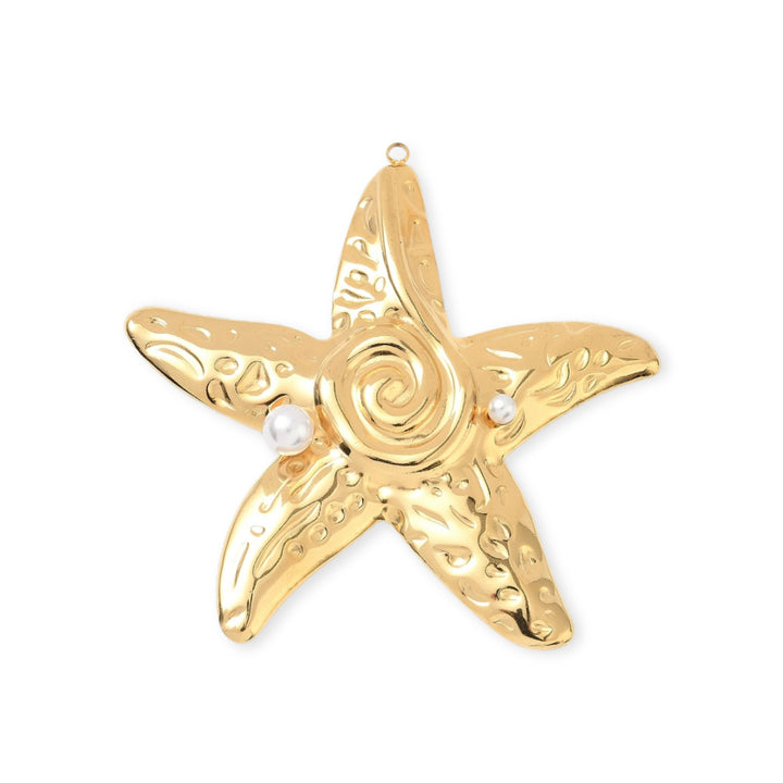 Dije de acero inoxidable en forma de estrella de mar con dos perlas sintéticas decorativas