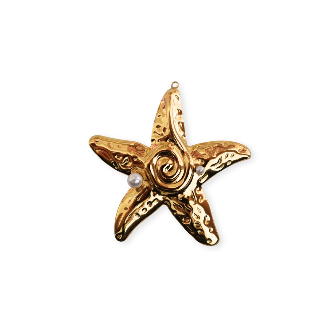 Dije de acero inoxidable en forma de estrella de mar con dos perlas sintéticas decorativas