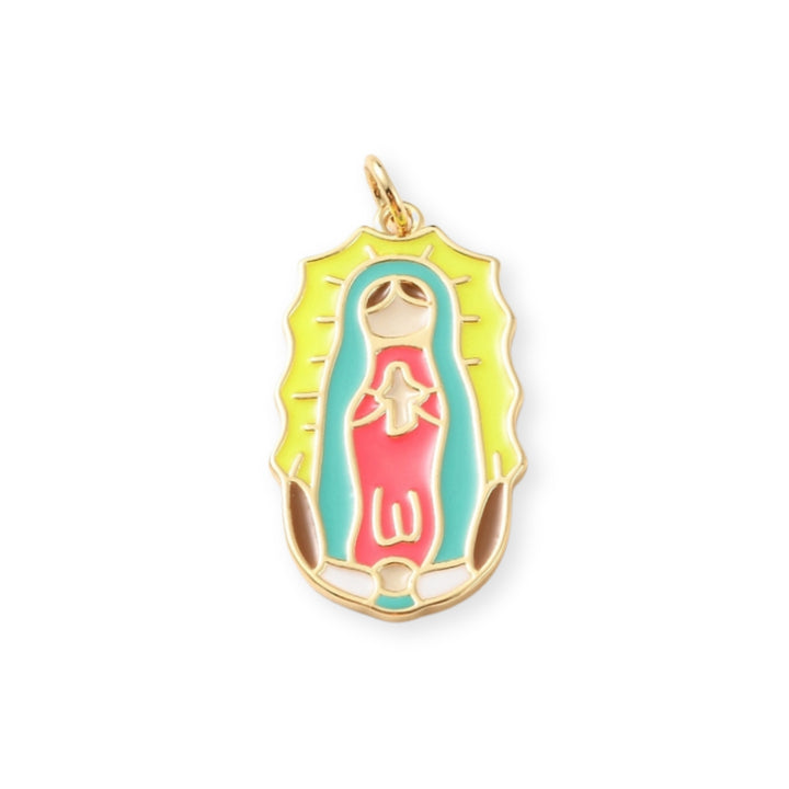 Dije de la Virgen de Guadalupe de chapa de oro con esmalte