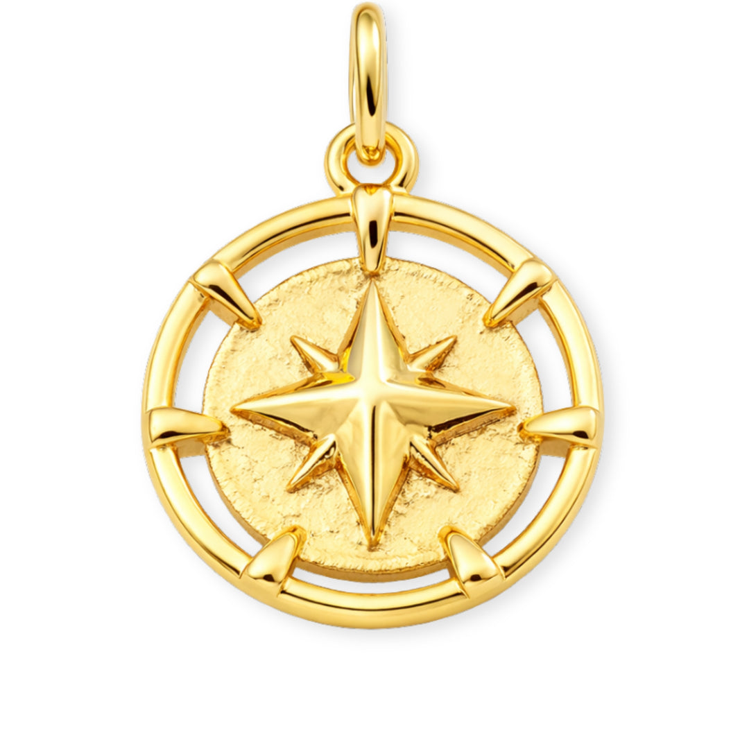 Dije circular de brújula de chapa de oro