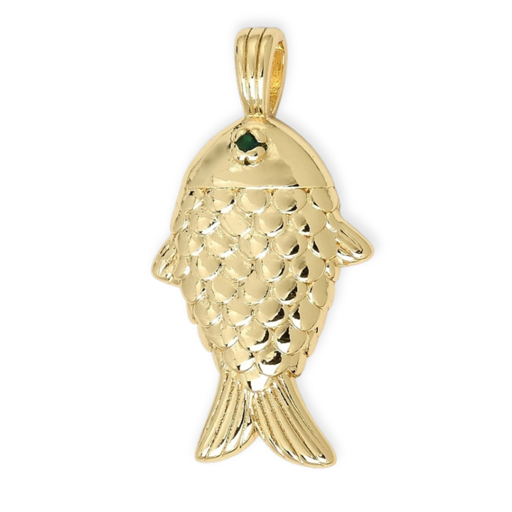 Dije de pez de chapa de oro y zirconia