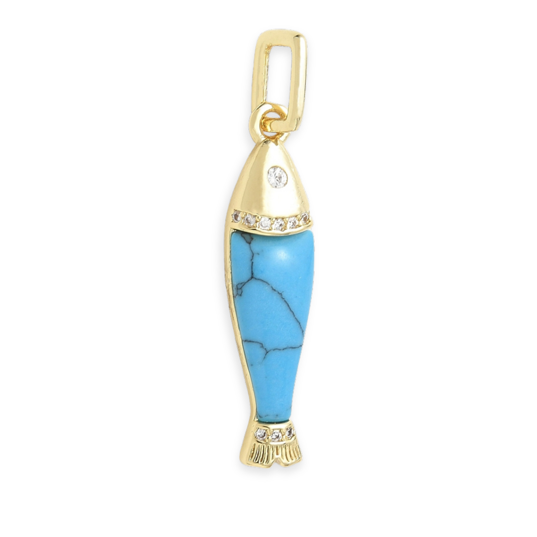Dije de pez de chapa de oro con zirconia y esmalte 