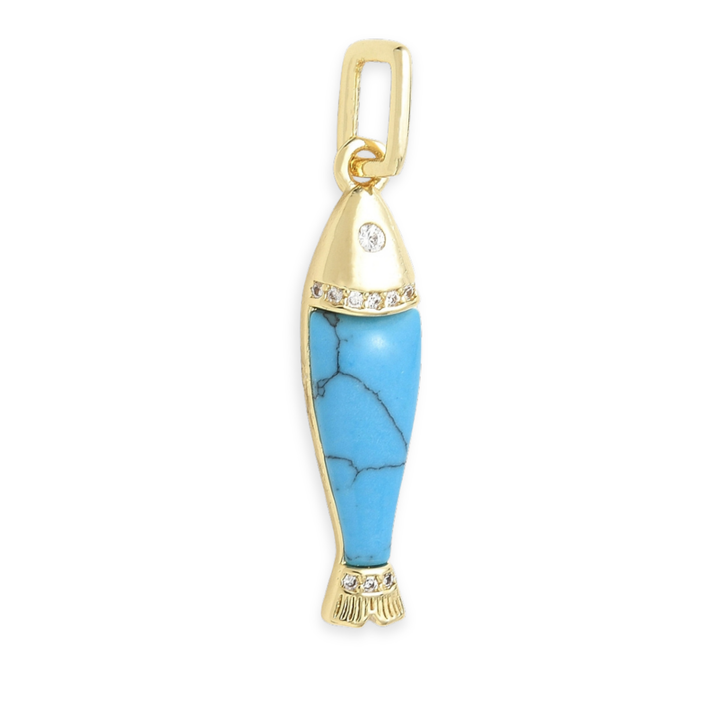 Dije de pez de chapa de oro con zirconia y esmalte 