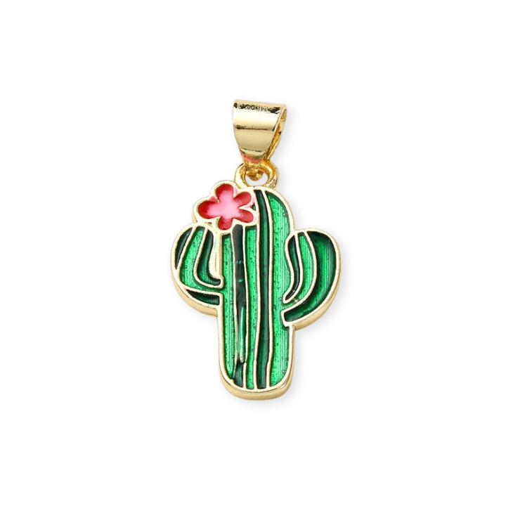 Dije de cactus de chapa de oro con esmalte