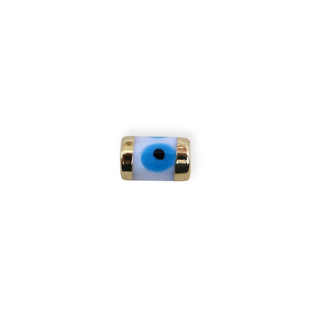 Separador cilíndrico de murano con diseño de ojo y marco dorado