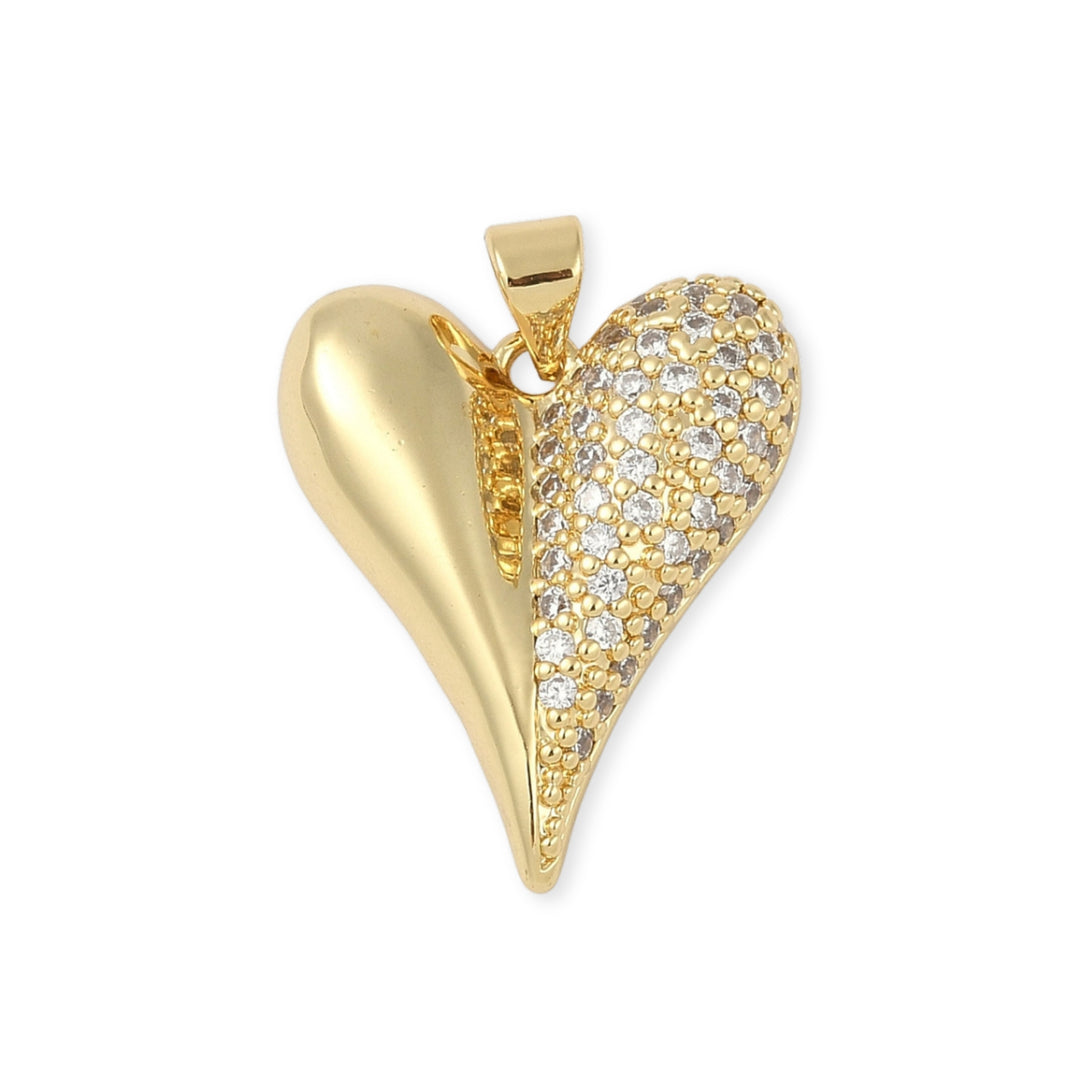 Dije de corazón de chapa de oro con zirconia