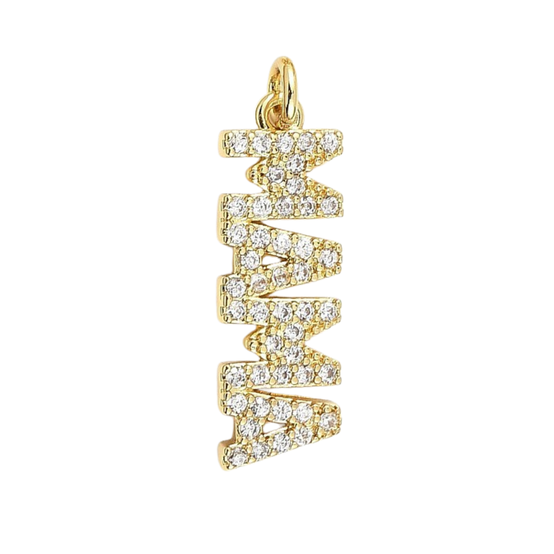 Dije MAMA de chapa de oro con zirconia