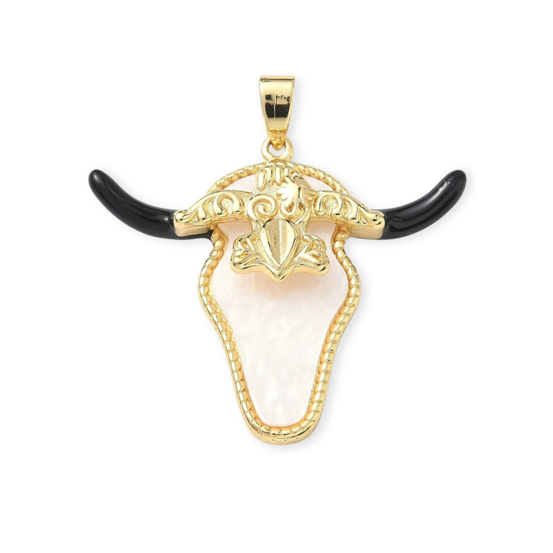 Dije de cabeza de toro de chapa de oro con esmalte