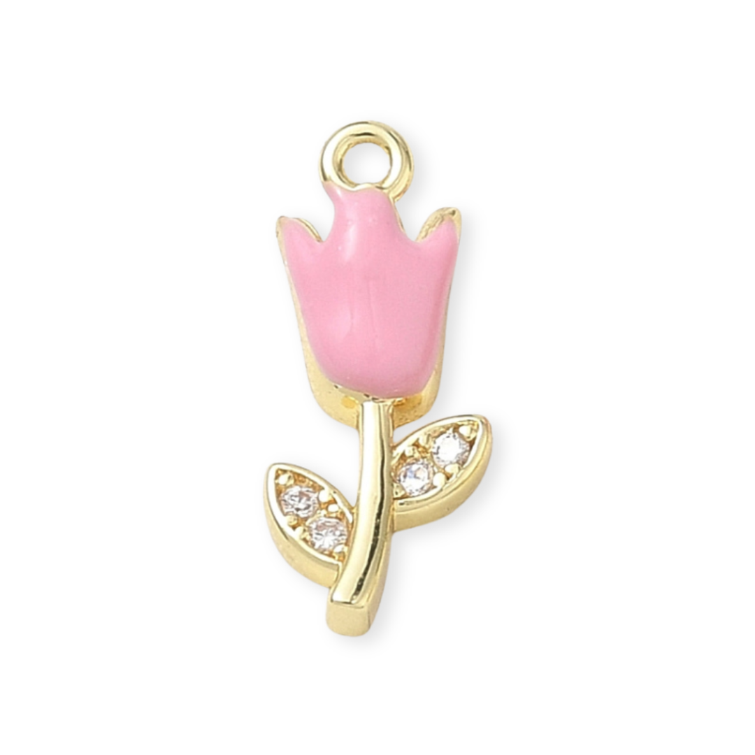 Dije de flor de chapa de oro con esmalte