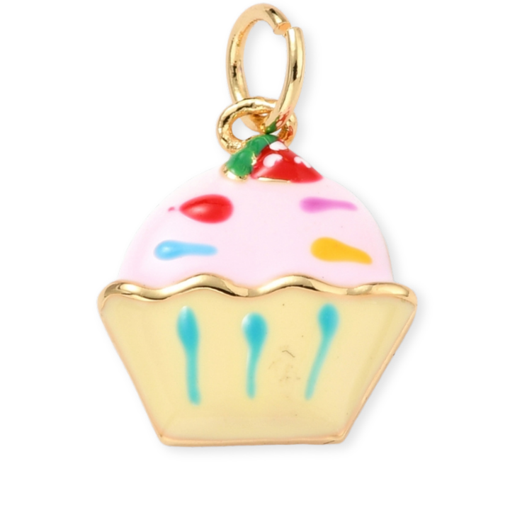Dije de cupcake de chapa de oro con esmalte