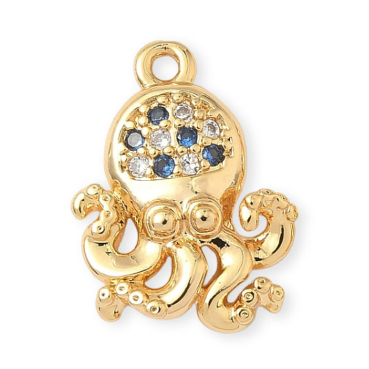 Dije en forma de pulpo de chapa de oro con zirconia brillante