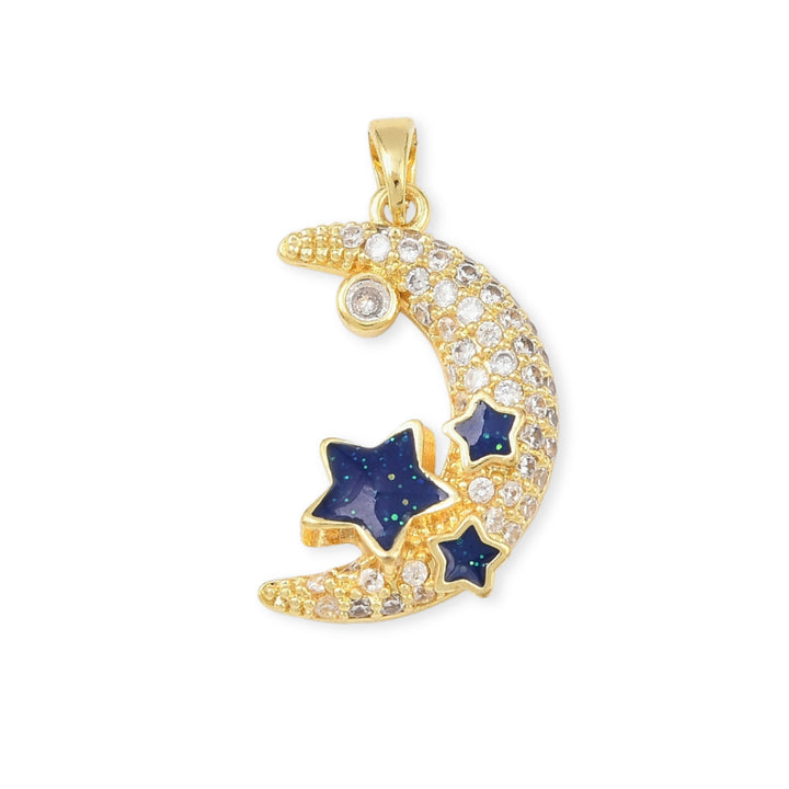 Dije de luna y estrellas de chapa de oro con zirconia y esmalte