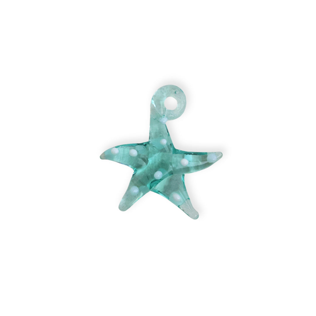 Dije de murano en forma de estrella de mar color turquesa con puntos blancos