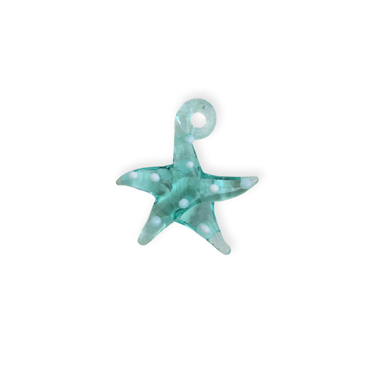 Dije de murano en forma de estrella de mar color turquesa con puntos blancos