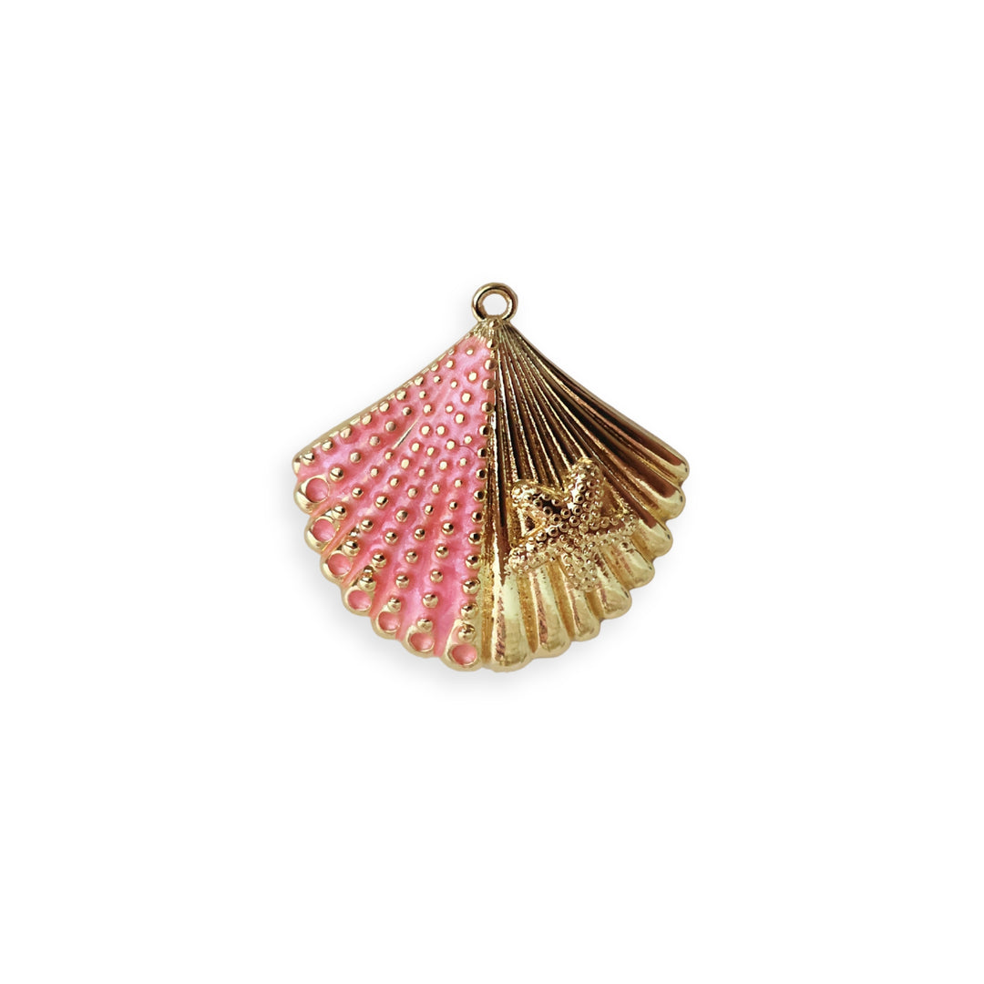 Dije de concha de chapa de oro con esmaltado rosa