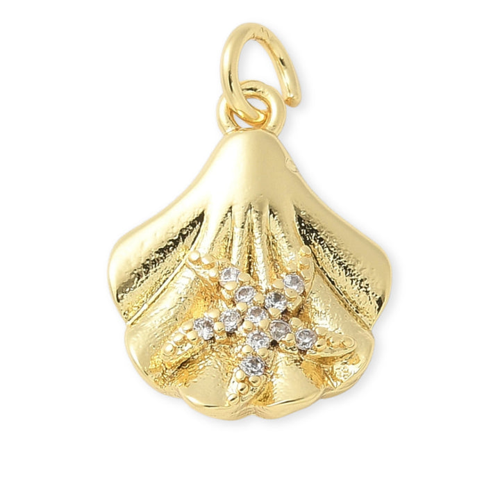 Dije concha dorada en chapa de oro con estrella de zirconia