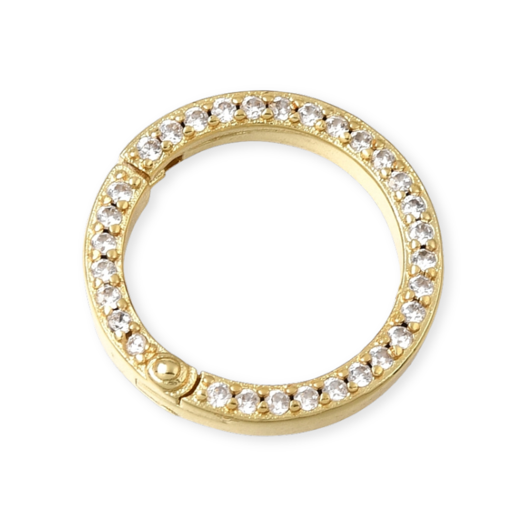 Broche circular de chapa de oro con zirconia