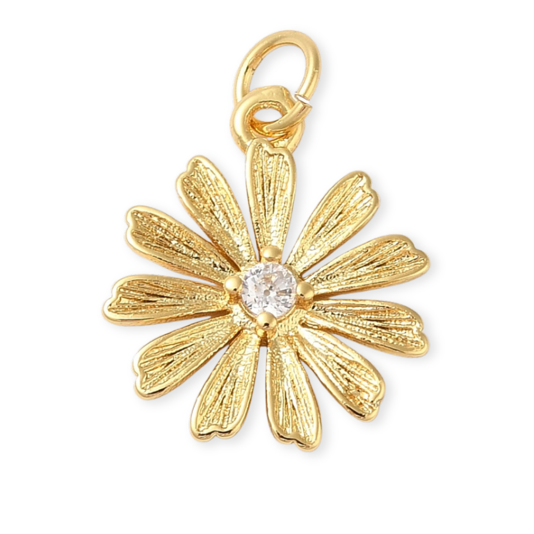 Dije de flor con zirconia de chapa de oro para joyería