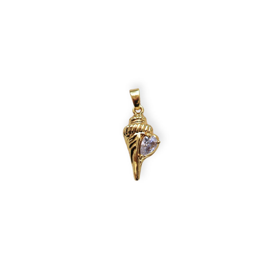Dije caracol dorado en chapa de oro con zirconia