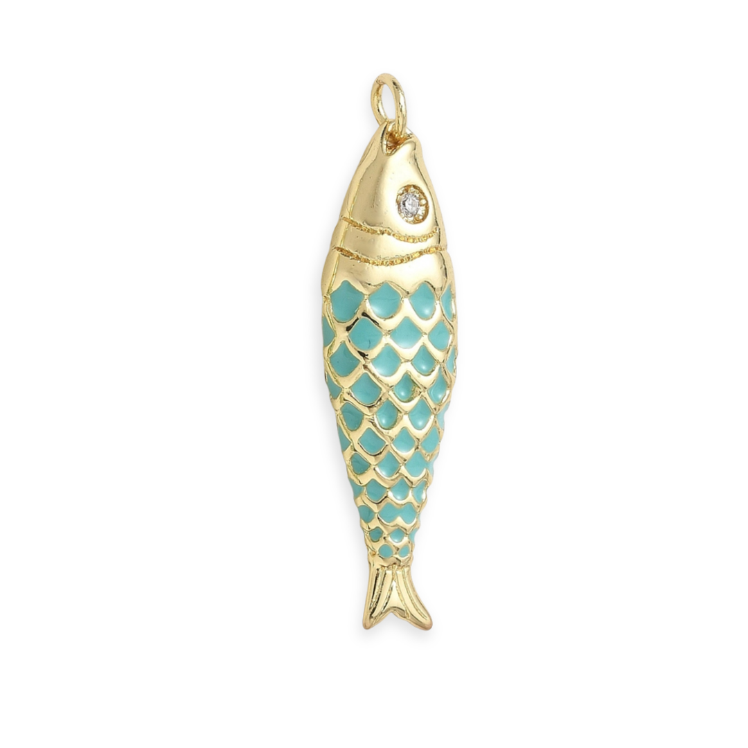 Dije de pez esmaltado de chapa de oro para joyería