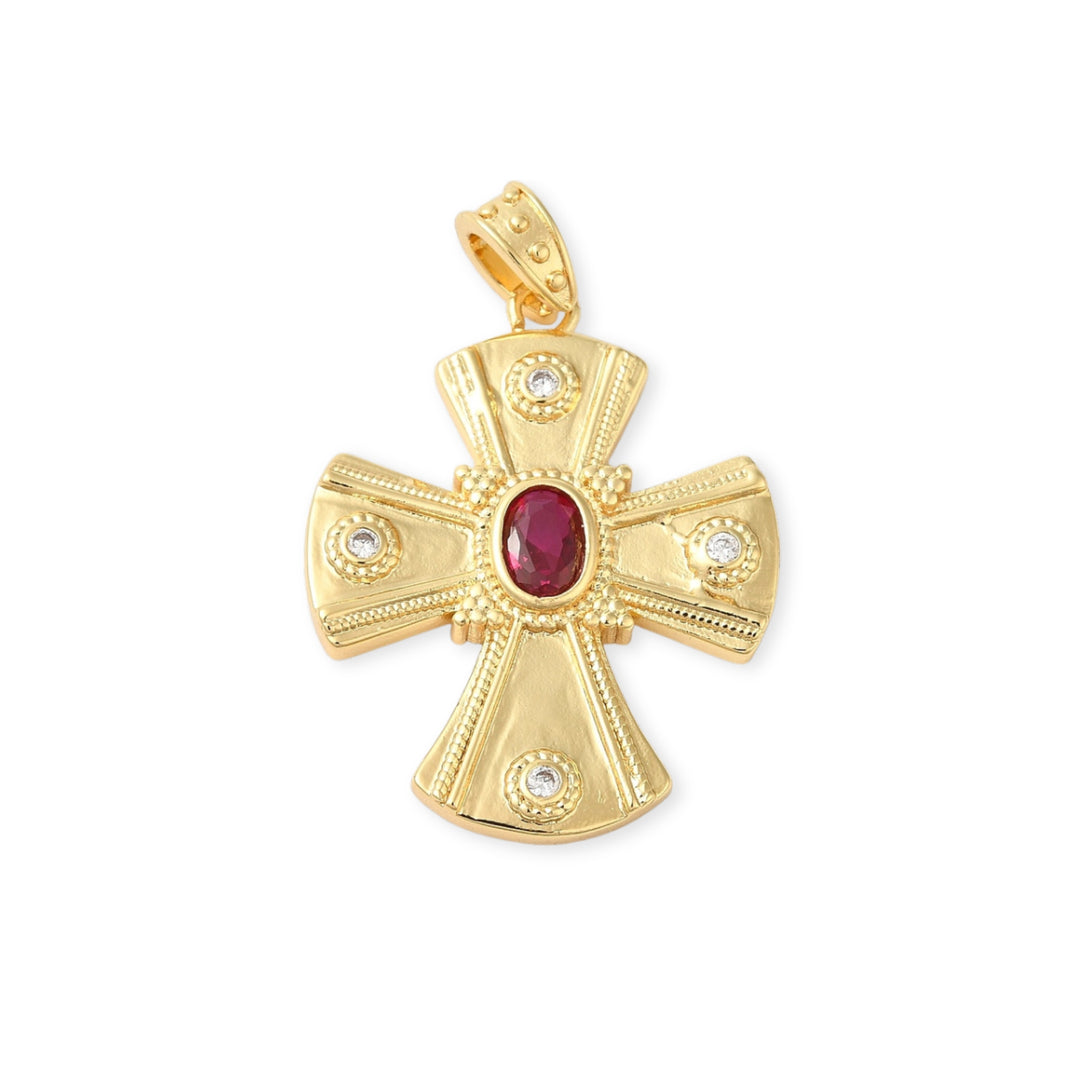 Dije de cruz de chapa de oro con zirconia
