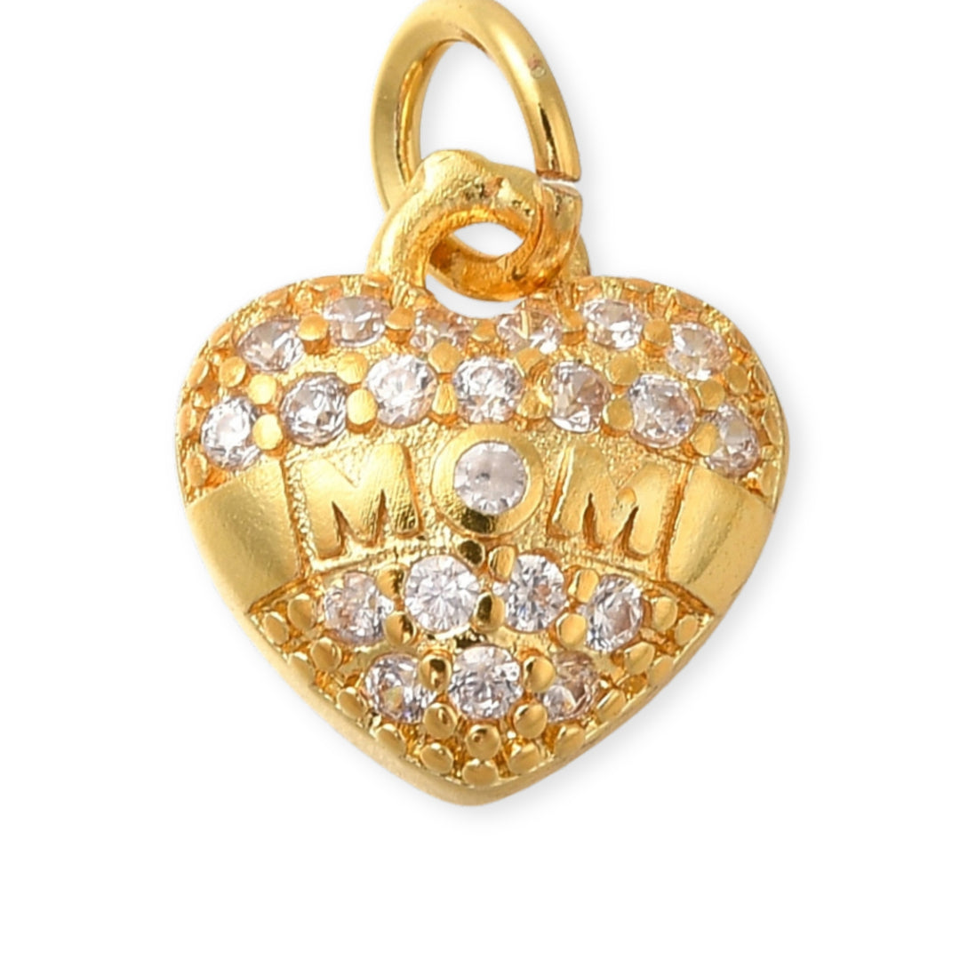 Dije de corazón MOM de chapa de oro con zirconia