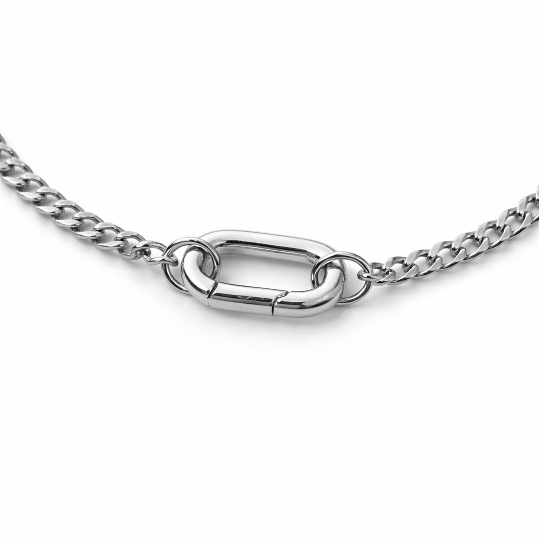 Cadena plateada de acero inoxidable con broche ovalado de chapa de oro