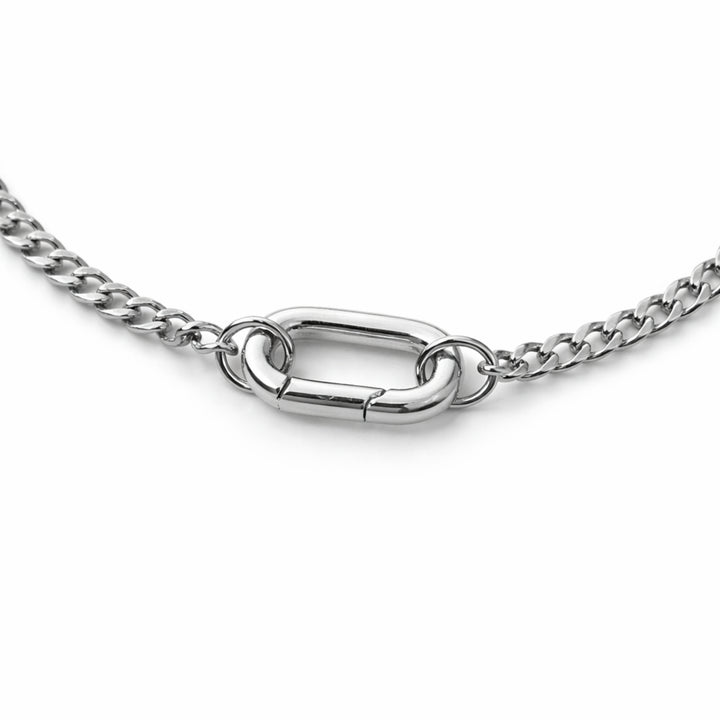 Cadena plateada de acero inoxidable con broche ovalado de chapa de oro