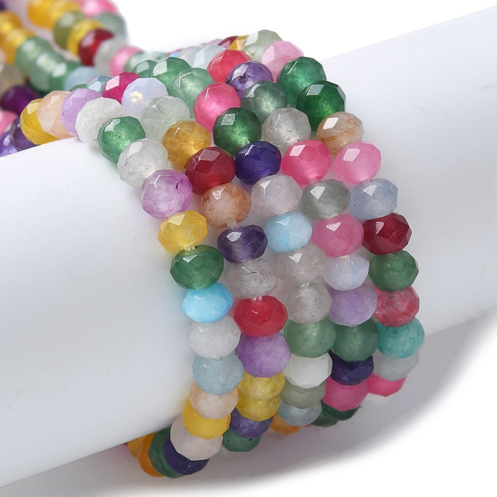 Tira de jade rondel facetado de 4 mm para joyería