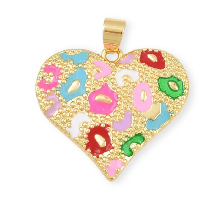 Dije de corazón de chapa de oro con zirconia y esmalte