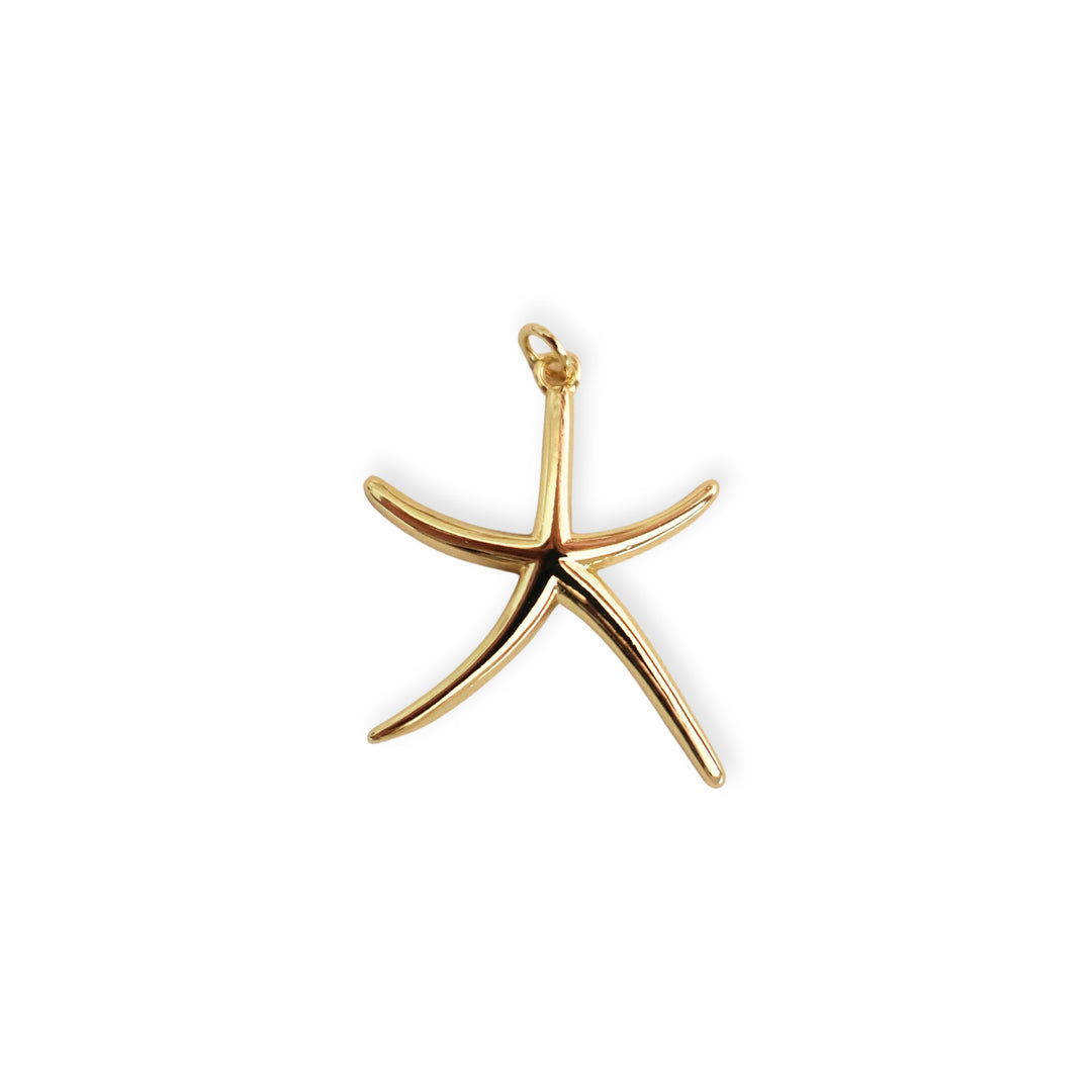 Dije en forma de estrella de mar elaborado en chapa de oro sobre fondo blanco