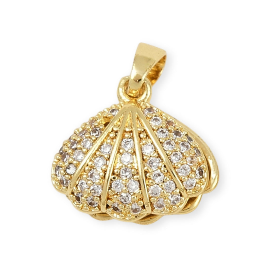 Dije de concha de chapa de oro con zirconia