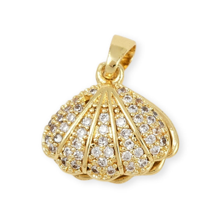 Dije de concha de chapa de oro con zirconia
