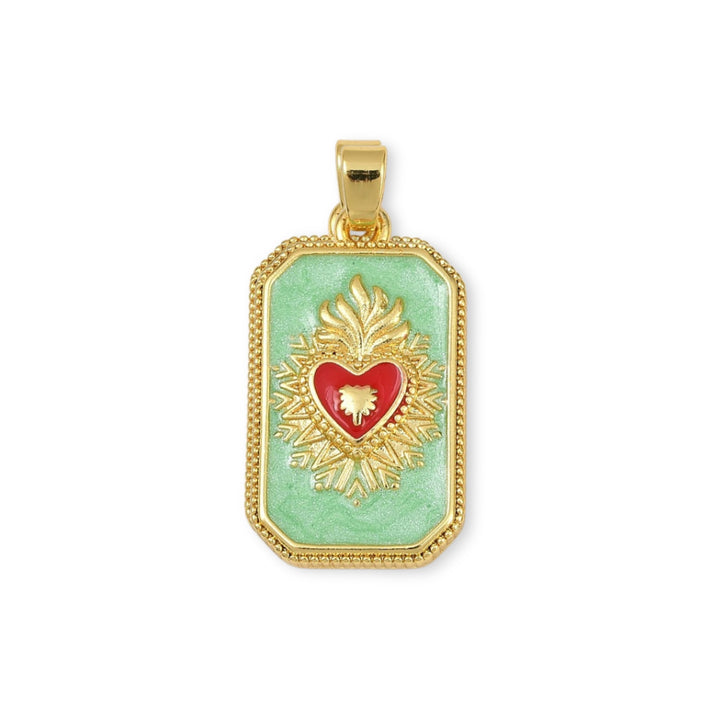 Dije rectangular de corazón de chapa de oro cubierto con esmalte