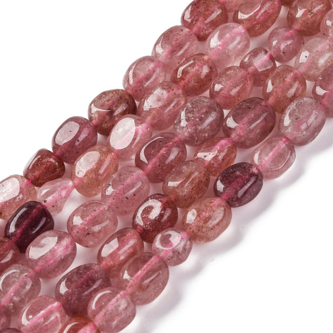 Tira de cuentas de cuarzo rosa natural tipo nugget de 12 × 8 mm