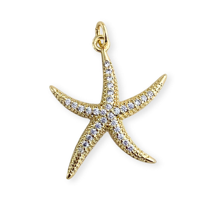 Dije de estrella de mar de chapa de oro con zirconia