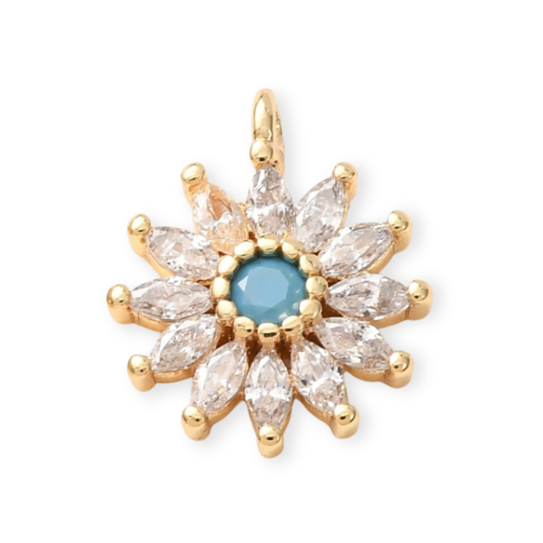 Dije de flor de chapa de oro con zirconia