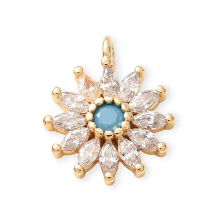 Dije de flor de chapa de oro con zirconia