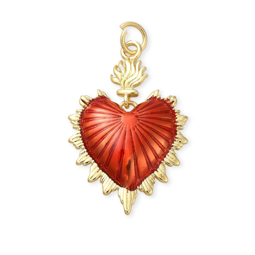 Dije colgante en forma de corazón de chapa de oro con esmalte rojo brillante