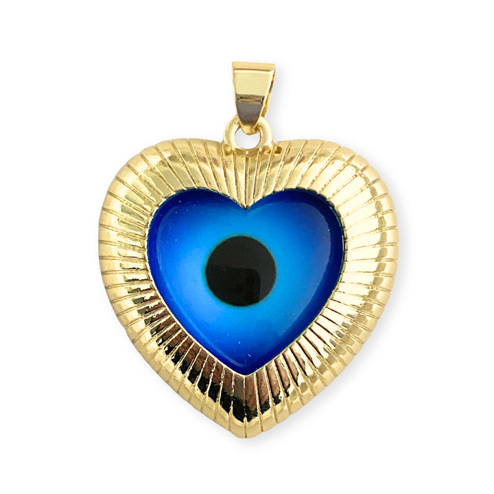 Dije corazón de chapa de oro con ojo turco encapsulado