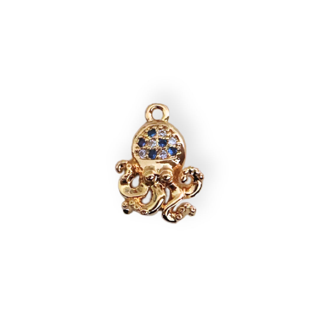 Dije en forma de pulpo de chapa de oro con zirconia brillante