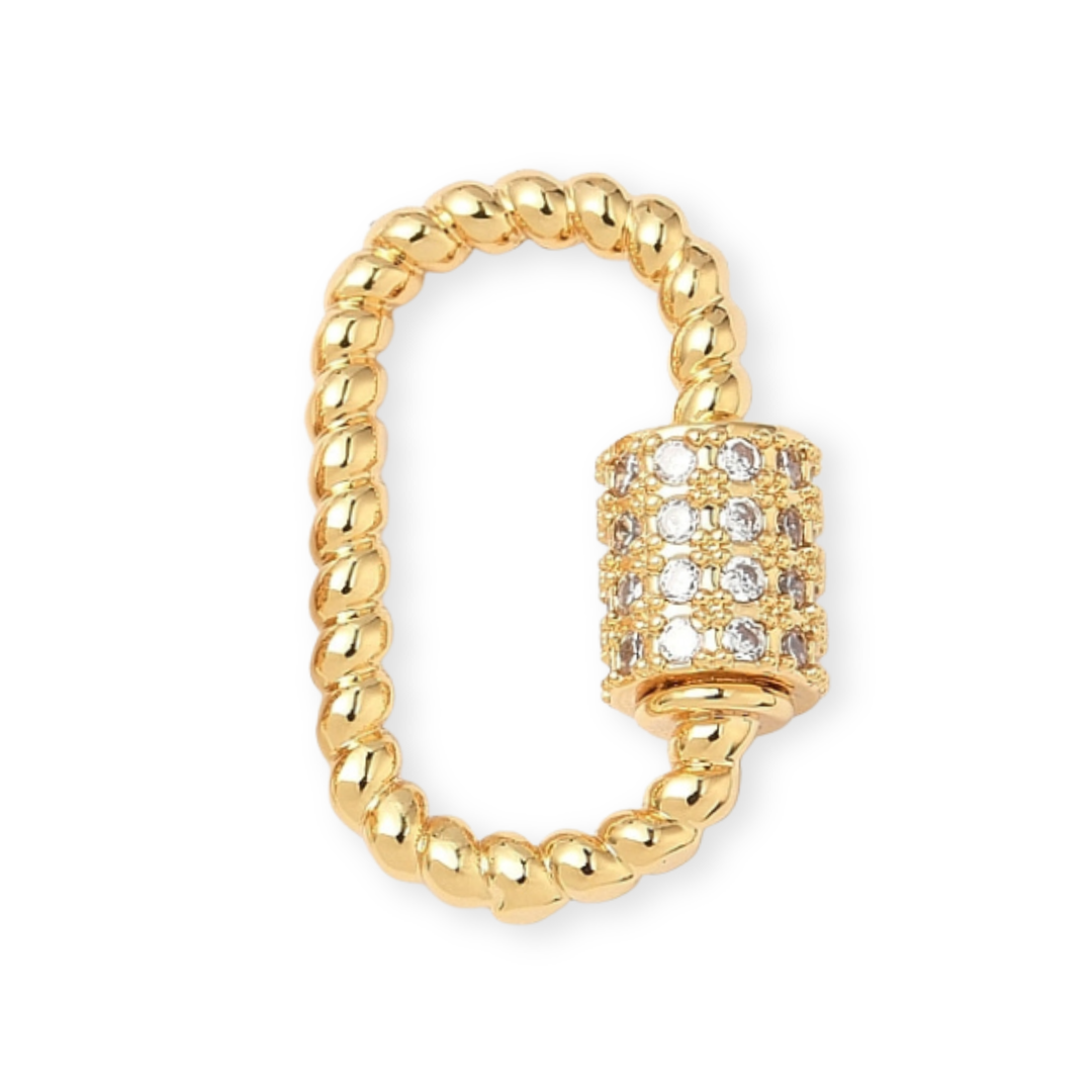 Broche carabiner de chapa de oro con zirconia