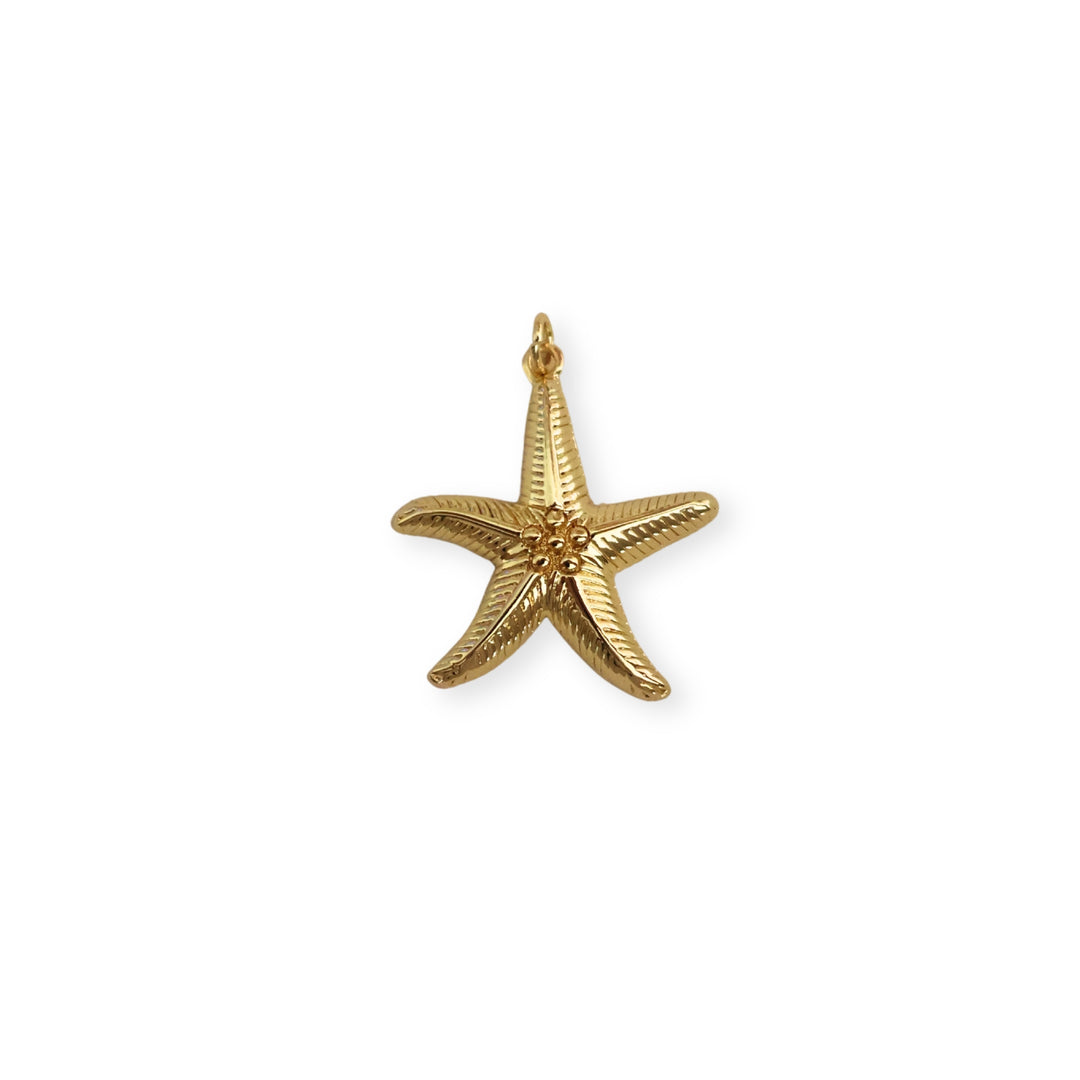 Dije en forma de estrella de mar dorada con detalle de bolitas en el centro