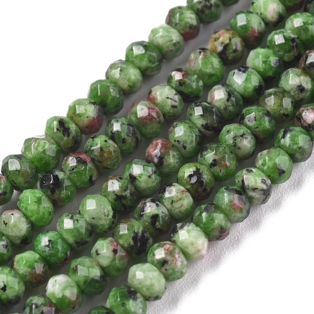 Tira de jade rondel facetado de 4 mm para joyería